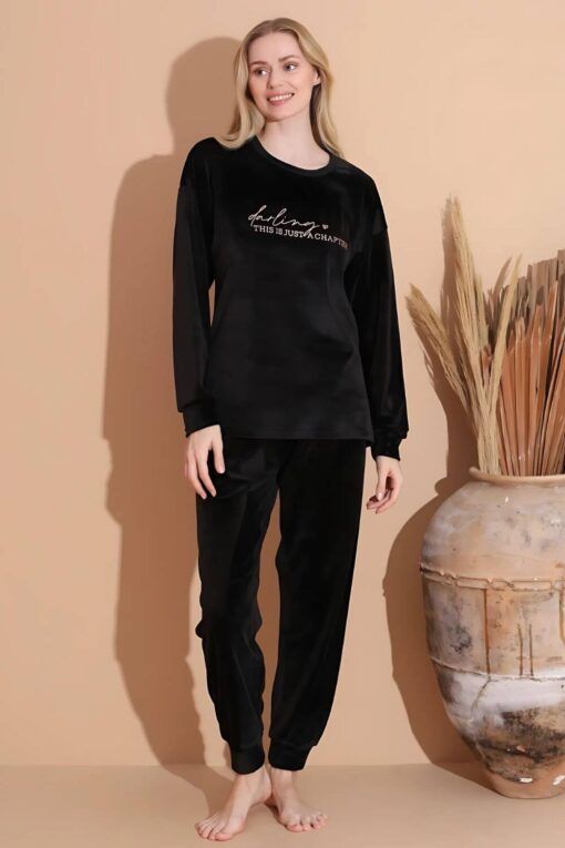 Πιτζάμα Γυναικεία Homewear Βελουτέ 3087 - ΜΑΥΡΟ, XL - Image 3