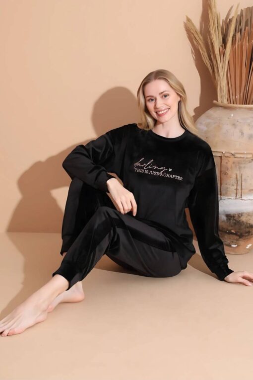 Πιτζάμα Γυναικεία Homewear Βελουτέ 3087 - ΜΑΥΡΟ, XL - Image 4