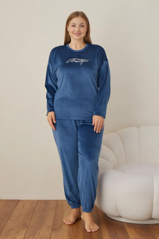 Πιτζάμα Γυναικεία Homewear Βελουτέ 3109 - ΜΠΛΕ-ΡΟΥΑ, XL - Image 6