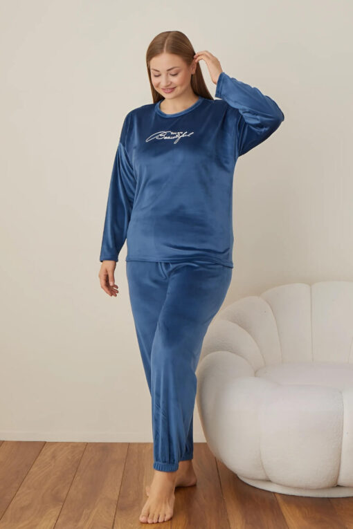 Πιτζάμα Γυναικεία Homewear Βελουτέ 3109 - ΜΠΛΕ-ΡΟΥΑ, XL - Image 2