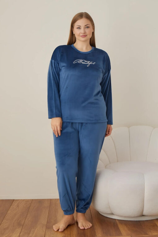Πιτζάμα Γυναικεία Homewear Βελουτέ 3109 - ΜΠΛΕ-ΡΟΥΑ, XL - Image 3
