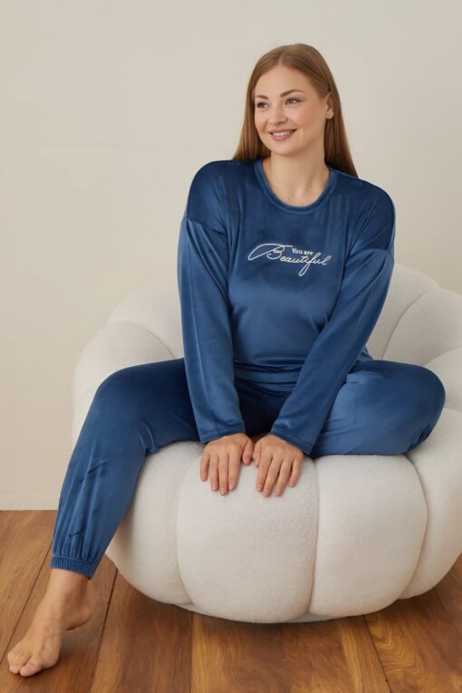 Πιτζάμα Γυναικεία Homewear Βελουτέ 3109 - ΜΠΛΕ-ΡΟΥΑ, XL - Image 4