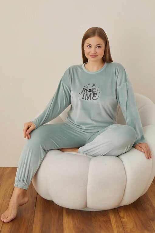 Πιτζάμα Γυναικεία Homewear Βελουτέ 3110 - ΜΕΝΤΑ, XXL - Image 4