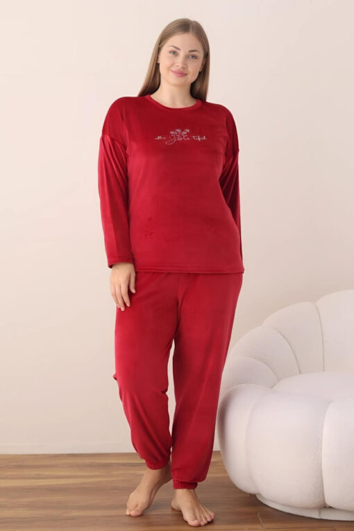 Πιτζάμα Γυναικεία Homewear Βελουτέ 3112 - ΚΡΑΣΟΥΛΙ, XXL - Image 6
