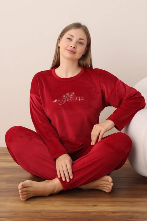 Πιτζάμα Γυναικεία Homewear Βελουτέ 3112 - ΚΡΑΣΟΥΛΙ, XXL - Image 4