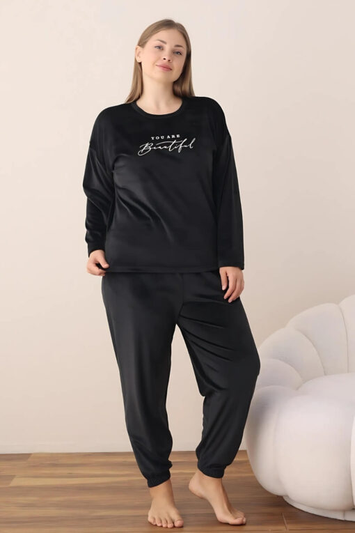 Πιτζάμα Γυναικεία Homewear Βελουτέ 3113 - ΜΑΥΡΟ, XL - Image 3
