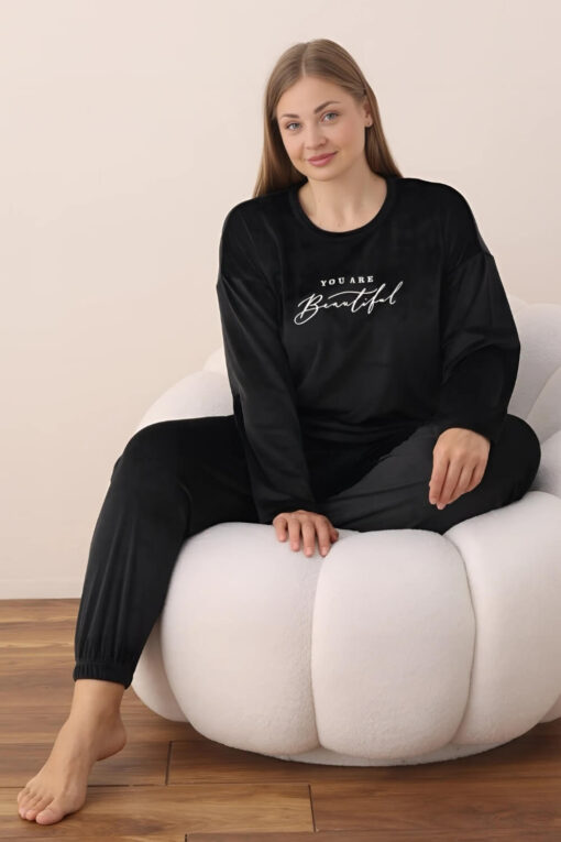 Πιτζάμα Γυναικεία Homewear Βελουτέ 3113 - ΜΑΥΡΟ, XL - Image 4