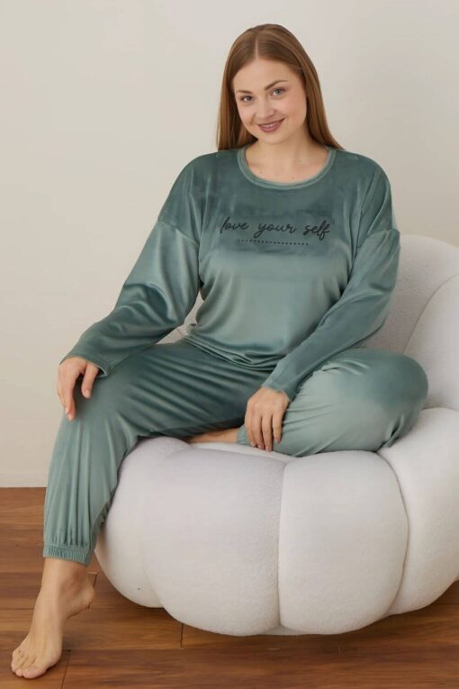 Πιτζάμα Γυναικεία Homewear Βελουτέ 3122 - ΜΕΝΤΑ, XXL - Image 3