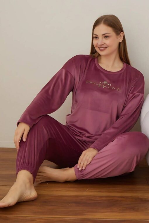 Πιτζάμα Γυναικεία Homewear Βελουτέ 3124 - ΤΡΙΑΝΤΑΦΥΛΛΙ, XXL - Image 4