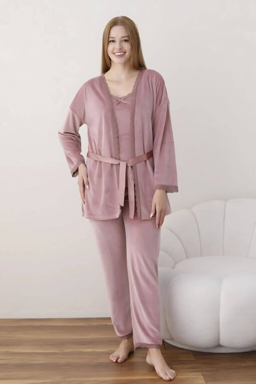Πιτζάμα Γυναικεία Homewear Βελουτέ Σετ 3Pack 03047 - ΣΑΠΙΟ ΜΗΛΟ, S-M - Image 6