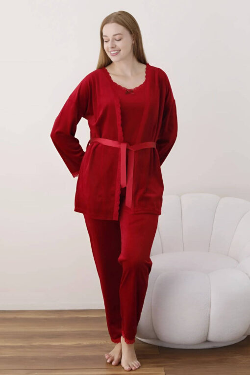 Πιτζάμα Γυναικεία Homewear Βελουτέ Σετ 3Pack 03050 - ΚΡΑΣΟΥΛΙ, XL - Image 5