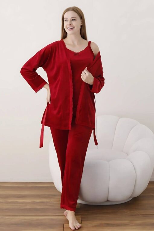 Πιτζάμα Γυναικεία Homewear Βελουτέ Σετ 3Pack 03050 - ΚΡΑΣΟΥΛΙ, XL - Image 6