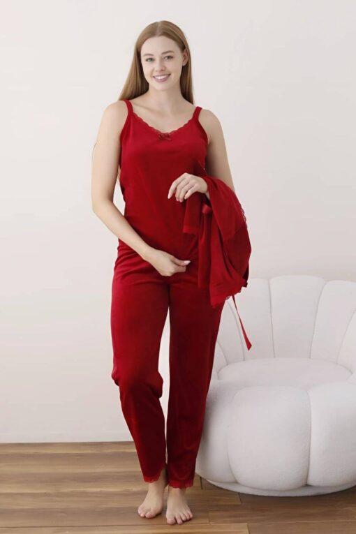 Πιτζάμα Γυναικεία Homewear Βελουτέ Σετ 3Pack 03050 - ΚΡΑΣΟΥΛΙ, XL - Image 2