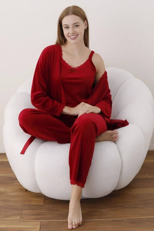 Πιτζάμα Γυναικεία Homewear Βελουτέ Σετ 3Pack 03050 - ΚΡΑΣΟΥΛΙ, XL - Image 3