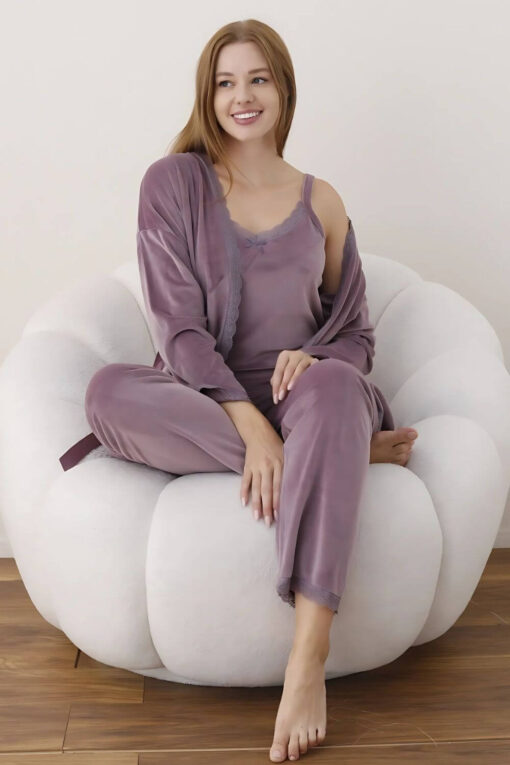 Πιτζάμα Γυναικεία Homewear Βελουτέ Σετ 3Pack 03054 - ΛΙΛΑ, XL - Image 4