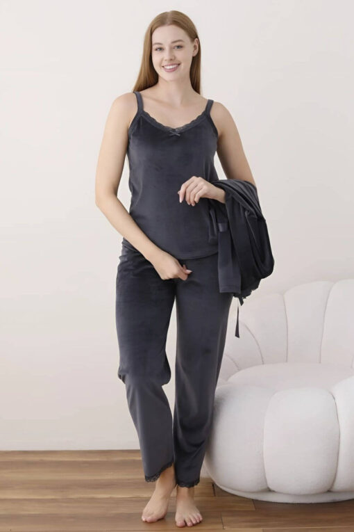 Πιτζάμα Γυναικεία Homewear Βελουτέ Σετ 3Pack 03056 - ΑΝΘΡΑΚΙ, L - Image 3