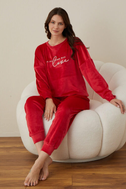 Πιτζάμα Γυναικεία Homewear Βελουτέ W03002 - ΚΟΚΚΙΝΟ, L - Image 5