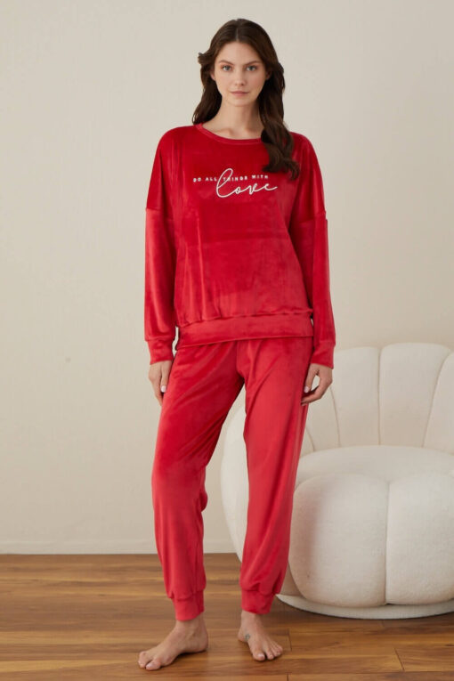 Πιτζάμα Γυναικεία Homewear Βελουτέ W03002 - ΚΟΚΚΙΝΟ, L - Image 4