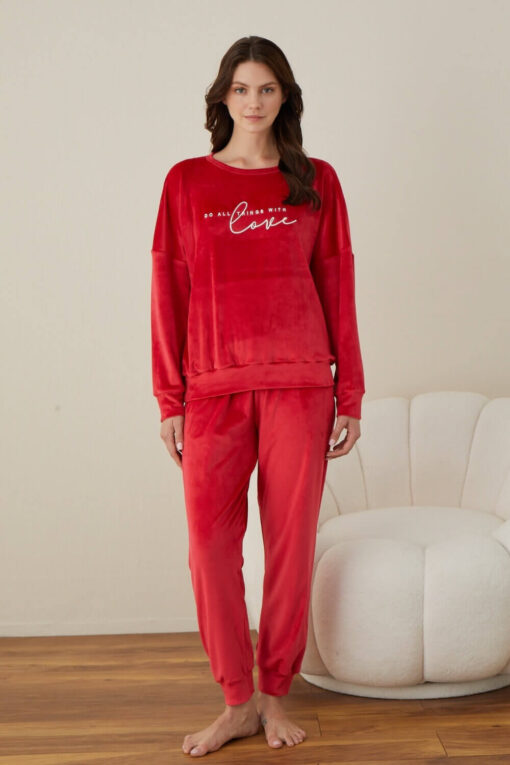 Πιτζάμα Γυναικεία Homewear Βελουτέ W03002 - ΚΟΚΚΙΝΟ, L - Image 3
