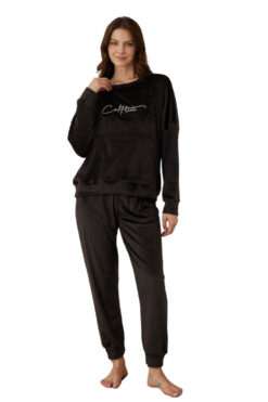 Πιτζάμα Γυναικεία Homewear Βελουτέ W03004 - ΜΑΥΡΟ, S-M