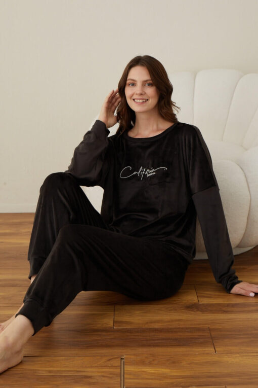 Πιτζάμα Γυναικεία Homewear Βελουτέ W03004 - ΜΑΥΡΟ, XL - Image 3