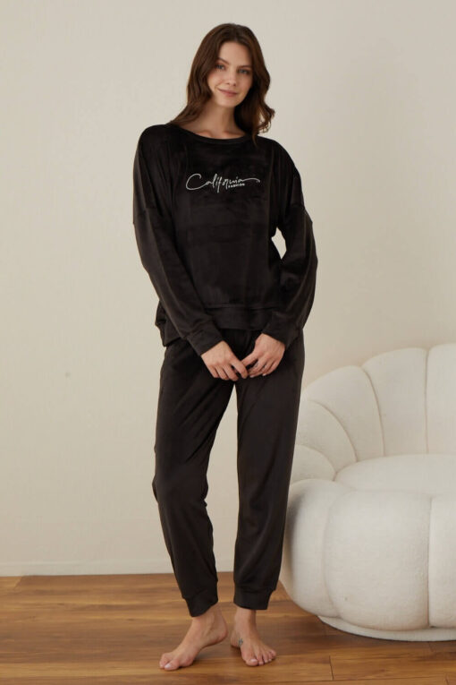 Πιτζάμα Γυναικεία Homewear Βελουτέ W03004 - ΜΑΥΡΟ, XL - Image 2