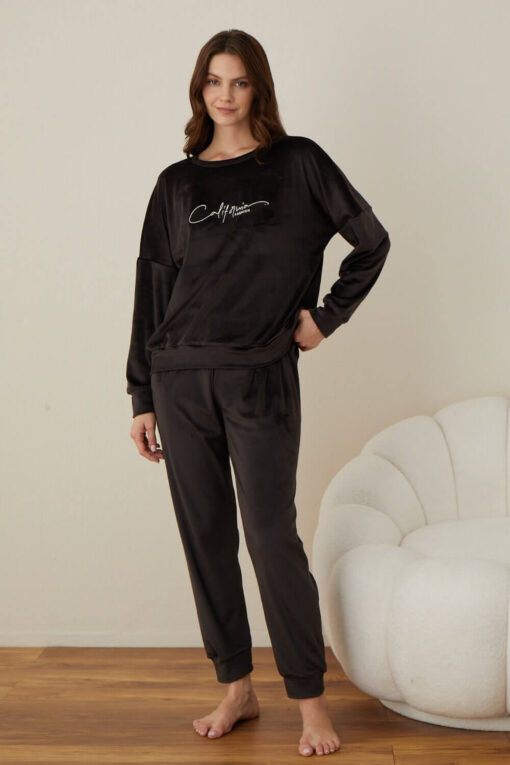 Πιτζάμα Γυναικεία Homewear Βελουτέ W03004 - ΜΑΥΡΟ, XL - Image 5