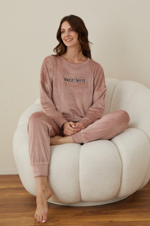 Πιτζάμα Γυναικεία Homewear Βελουτέ W03008 - ΡΟΖ ΠΟΥΔΡΑΣ, XL - Image 6