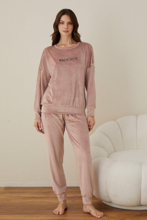 Πιτζάμα Γυναικεία Homewear Βελουτέ W03008 - ΡΟΖ ΠΟΥΔΡΑΣ, XL - Image 5