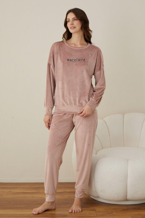 Πιτζάμα Γυναικεία Homewear Βελουτέ W03008 - ΡΟΖ ΠΟΥΔΡΑΣ, XL - Image 2