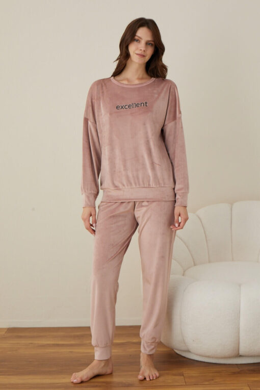 Πιτζάμα Γυναικεία Homewear Βελουτέ W03008 - ΡΟΖ ΠΟΥΔΡΑΣ, XL - Image 3