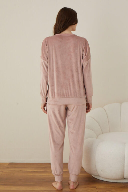 Πιτζάμα Γυναικεία Homewear Βελουτέ W03008 - ΡΟΖ ΠΟΥΔΡΑΣ, XL - Image 4