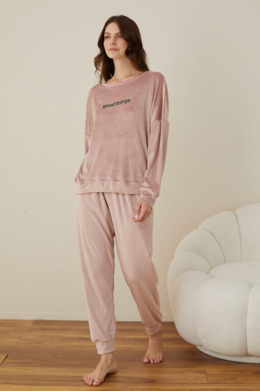 Πιτζάμα Γυναικεία Homewear Βελουτέ W03013 - ΡΟΖ ΠΟΥΔΡΑΣ, XXL - Image 2