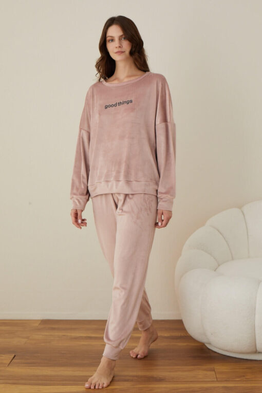 Πιτζάμα Γυναικεία Homewear Βελουτέ W03013 - ΡΟΖ ΠΟΥΔΡΑΣ, XXL - Image 3
