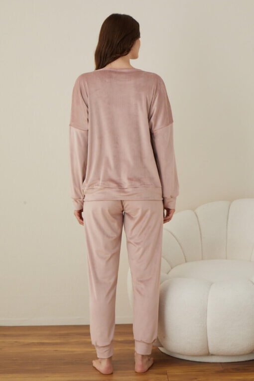 Πιτζάμα Γυναικεία Homewear Βελουτέ W03013 - ΡΟΖ ΠΟΥΔΡΑΣ, XXL - Image 4