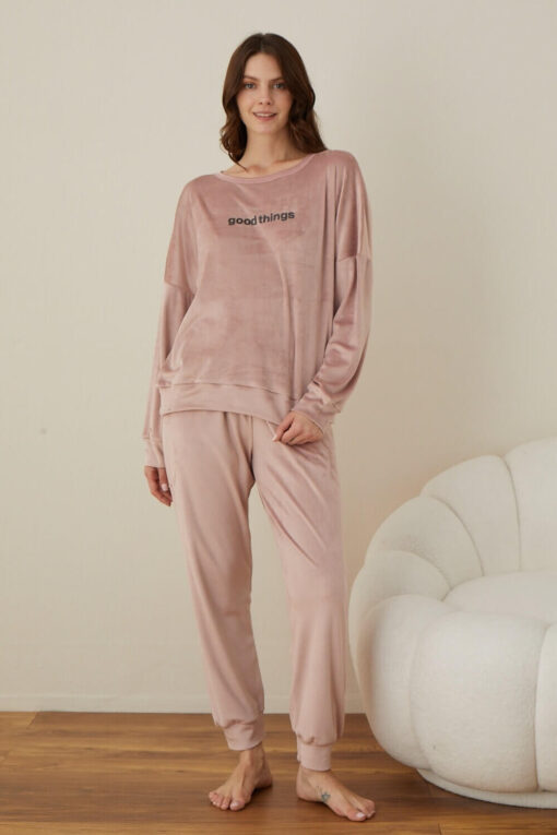 Πιτζάμα Γυναικεία Homewear Βελουτέ W03013 - ΡΟΖ ΠΟΥΔΡΑΣ, XXL - Image 6