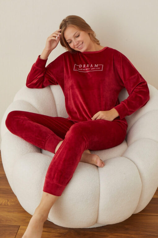 Πιτζάμα Γυναικεία Homewear Βελουτέ W03015 - ΚΟΚΚΙΝΟ, L - Image 5