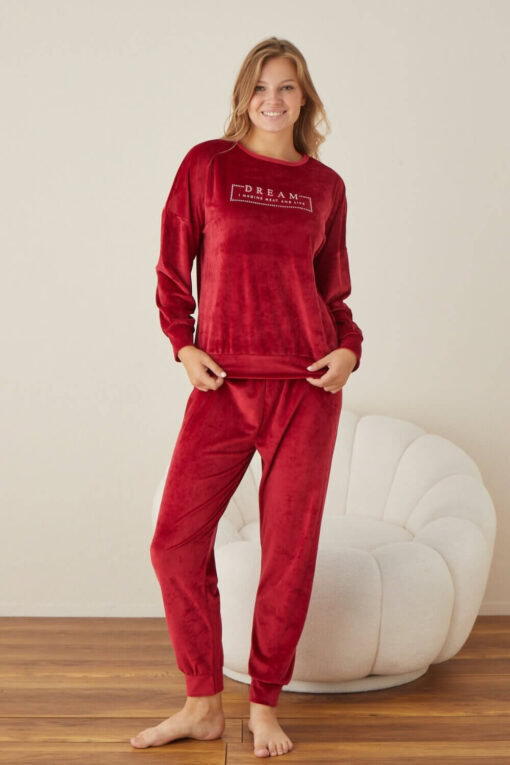 Πιτζάμα Γυναικεία Homewear Βελουτέ W03015 - ΚΟΚΚΙΝΟ, L - Image 6