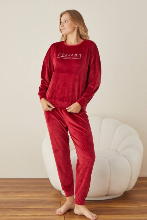 Πιτζάμα Γυναικεία Homewear Βελουτέ W03015 - ΚΟΚΚΙΝΟ, L - Image 2