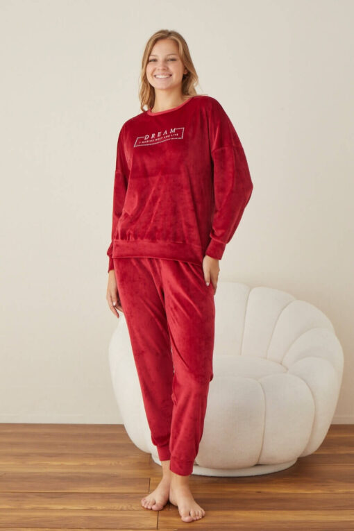 Πιτζάμα Γυναικεία Homewear Βελουτέ W03015 - ΚΟΚΚΙΝΟ, L - Image 3