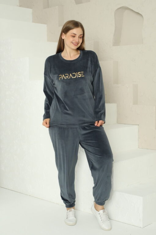 Πιτζάμα Γυναικεία Homewear Βελουτέ W15965 - ΑΝΘΡΑΚΙ, XL - Image 5