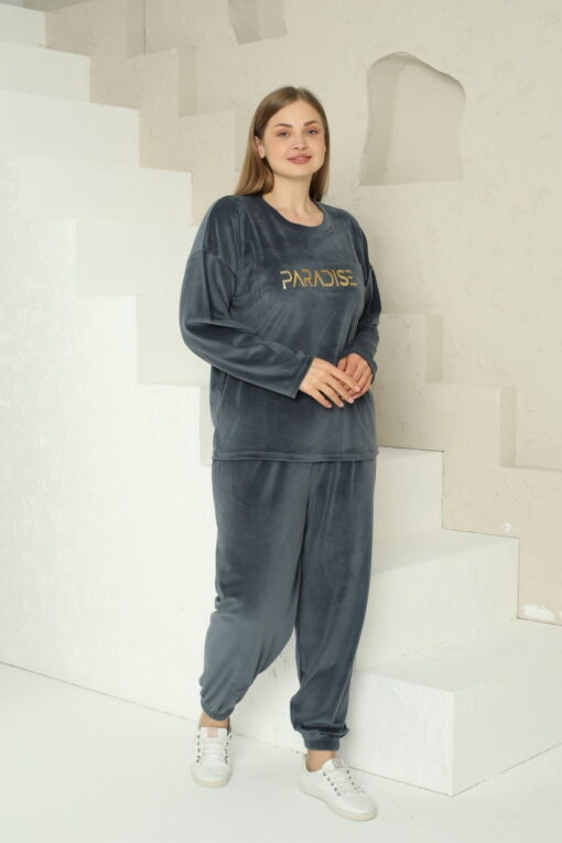 Πιτζάμα Γυναικεία Homewear Βελουτέ W15965 - ΑΝΘΡΑΚΙ, XL - Image 6