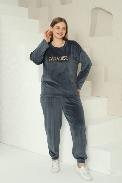Πιτζάμα Γυναικεία Homewear Βελουτέ W15965 - ΑΝΘΡΑΚΙ, XL - Image 2