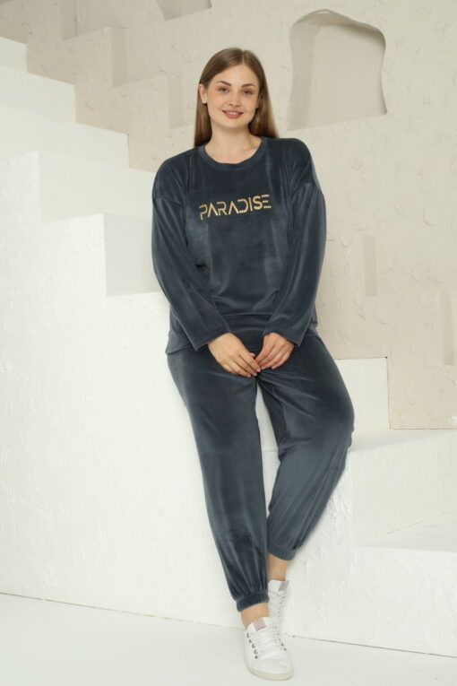 Πιτζάμα Γυναικεία Homewear Βελουτέ W15965 - ΑΝΘΡΑΚΙ, XL - Image 4