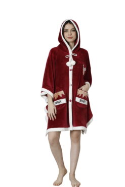 Ρόμπα Κάπα με Κουκούλα Fleece 13610 - ΜΠΟΡΝΤΟ, S-M