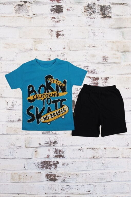 Σετ Παιδικό Μπλουζάκι Παντελονάκι Born to Skate W0622 - ΓΑΛΑΖΙΟ, 2 Ετών - Image 2
