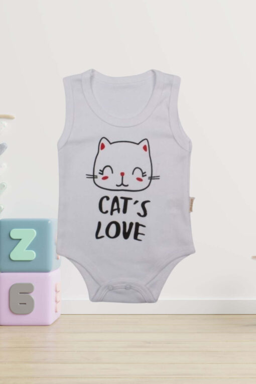 Κορμάκι Βρεφικό Αμάνικο Cat&apos;s Love R9002 - ΛΕΥΚΟ, 6 Μηνών - Image 2