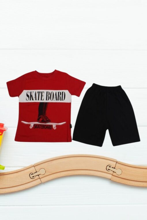 Σετ Παιδικό Μπλουζάκι Παντελονάκι Skate Board D0621 - ΚΟΚΚΙΝΟ, 2 Ετών - Image 2