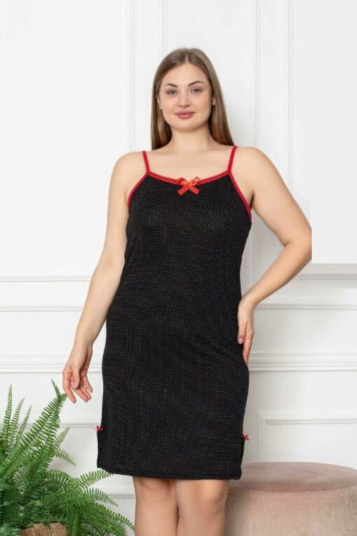 Νυχτικό Τιράντα Ψιλό Πουά Plus Size R4205 - ΜΑΥΡΟ, 3XL - Image 2