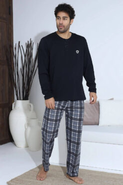 Alternative view of Ανδρική πιτζάμα ανοιξιάτικη φθινοπωρινή 70021 - ΜΠΛΕ, L